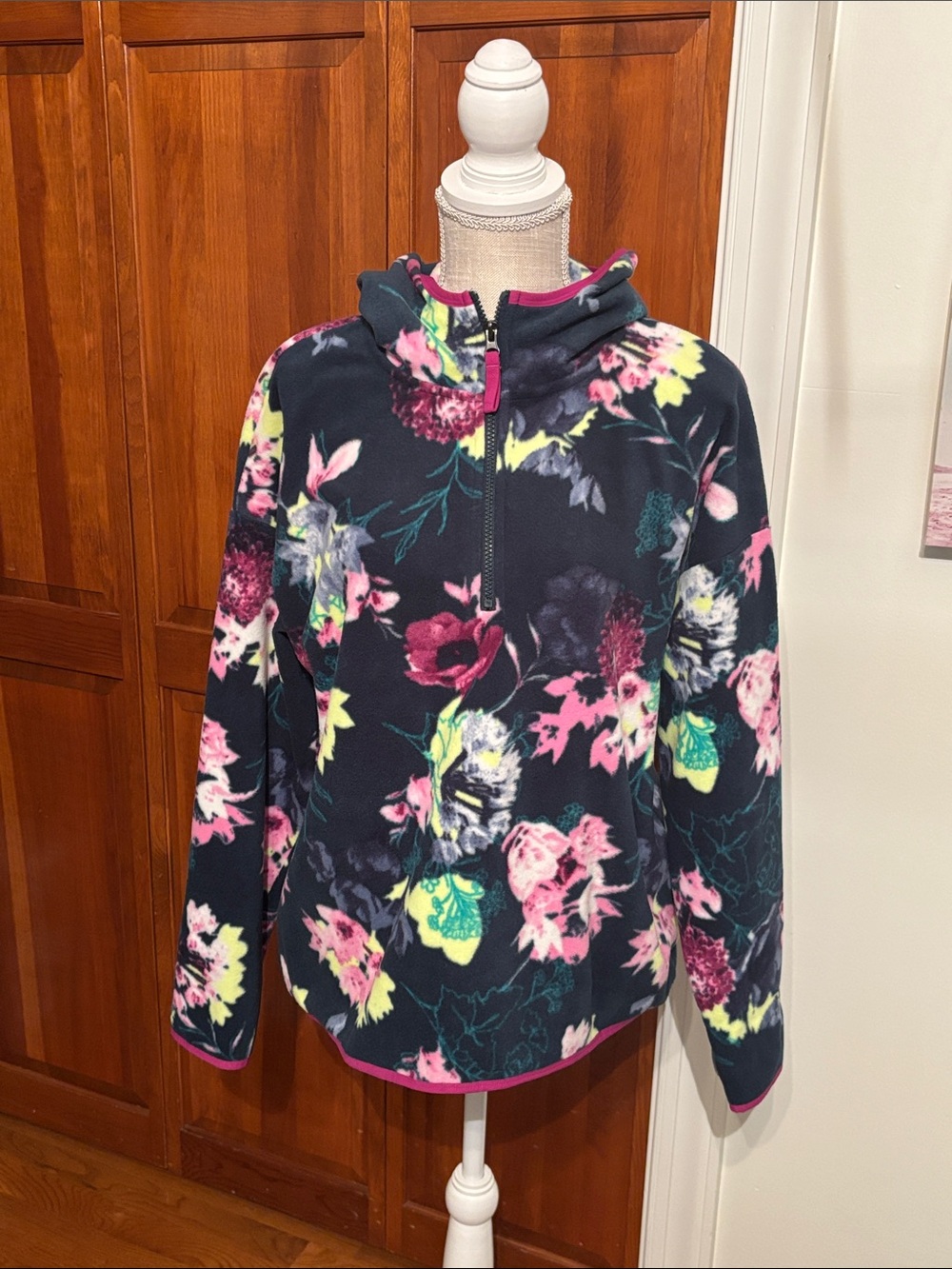 Floral Half-Zip Fleece Pullover Jacket - Navy Multi
